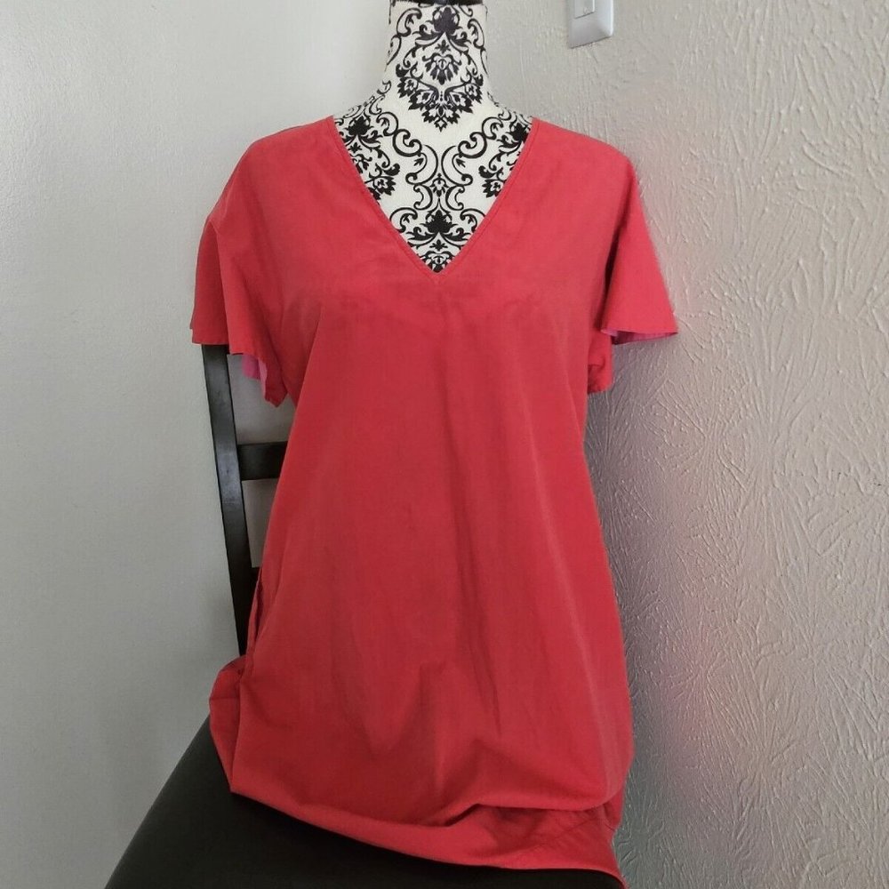 araks Ruffled Sleeves V Cut Shift Dress Women Red M-L GUC